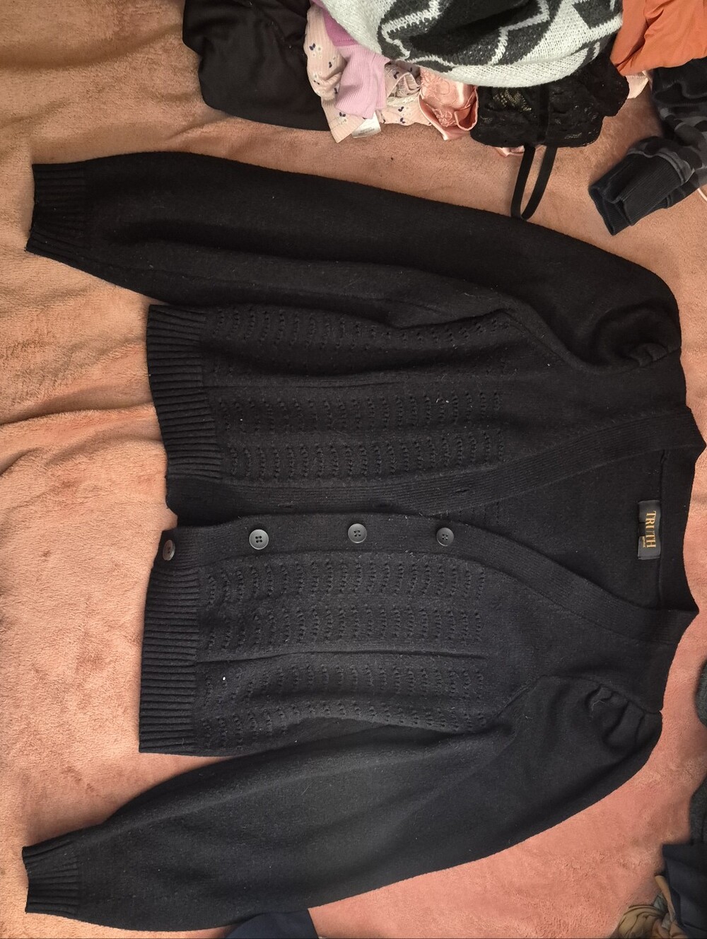 Truth Black V-Neck Button-Front Knit Cardigan